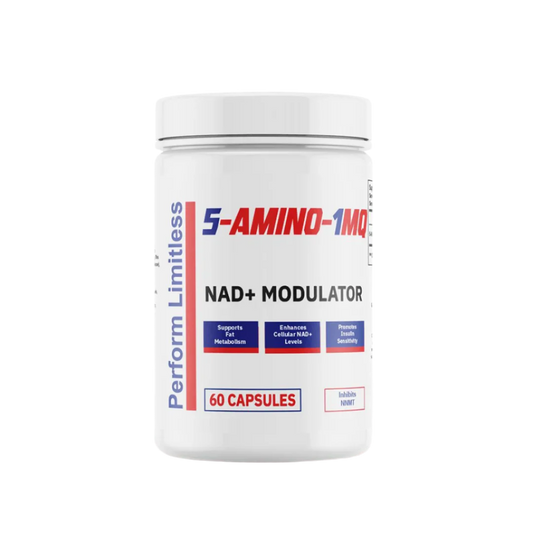 Supplement container labeled '5-Amino-1-MQ' on a white background